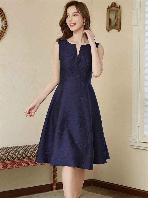 画像4: XSサイズあり【ERUKEI エルケイ】ワンカラー/ ノースリーブ/ ワンピース/ フレア/ ミディアムドレス/ キャバドレス[OF2]