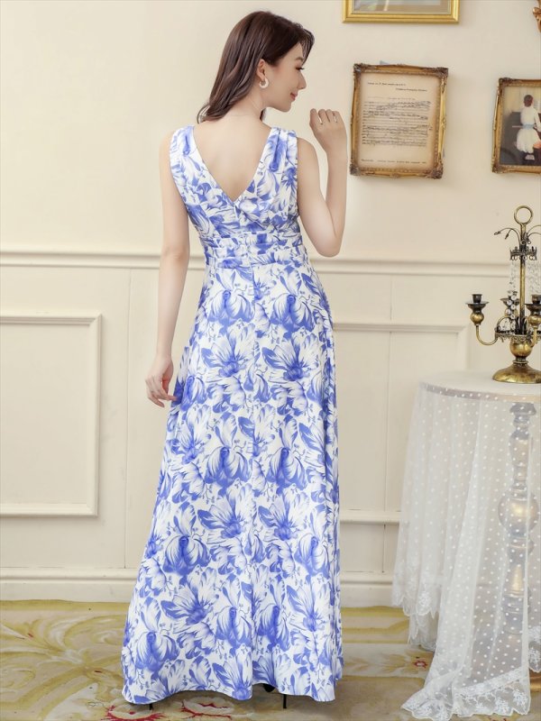 画像10: XS-Lサイズあり【ERUKEI エルケイ】ワンピース/ 花柄/ フラワープリント/ Vネック/ ノースリーブ/ ハイウエスト/ Aライン/ マキシ丈/ ロングドレス/ キャバドレスlong[OF2]