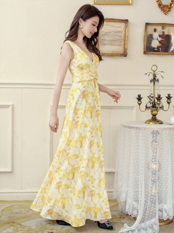 画像16: XS-Lサイズあり【ERUKEI エルケイ】ワンピース/ 花柄/ フラワープリント/ Vネック/ ノースリーブ/ ハイウエスト/ Aライン/ マキシ丈/ ロングドレス/ キャバドレスlong[OF2]