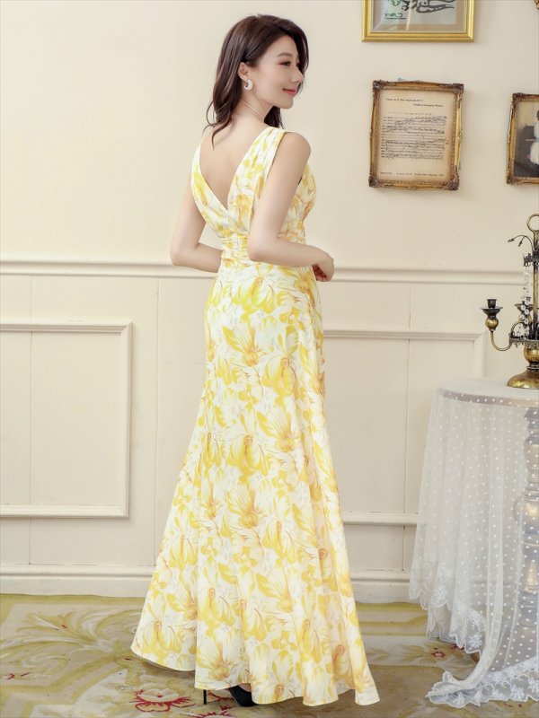 画像17: XS-Lサイズあり【ERUKEI エルケイ】ワンピース/ 花柄/ フラワープリント/ Vネック/ ノースリーブ/ ハイウエスト/ Aライン/ マキシ丈/ ロングドレス/ キャバドレスlong[OF2]
