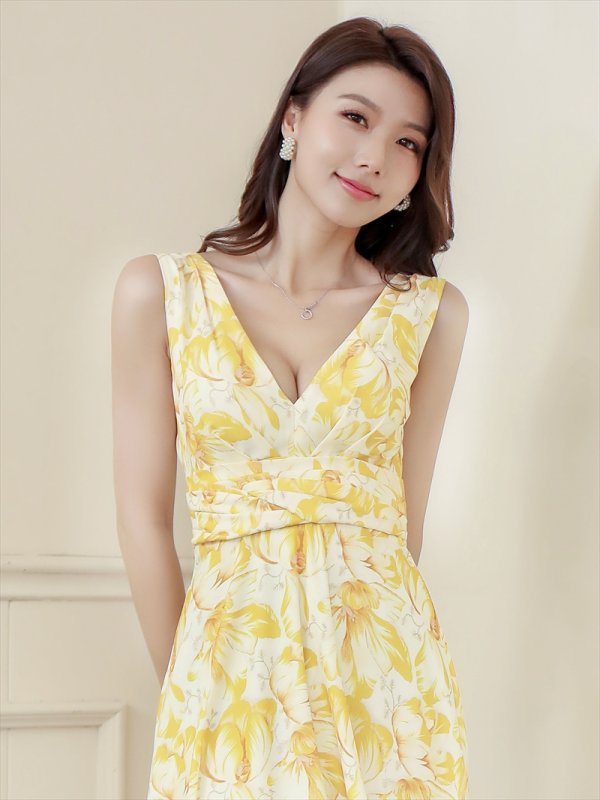 画像18: XS-Lサイズあり【ERUKEI エルケイ】ワンピース/ 花柄/ フラワープリント/ Vネック/ ノースリーブ/ ハイウエスト/ Aライン/ マキシ丈/ ロングドレス/ キャバドレスlong[OF2]