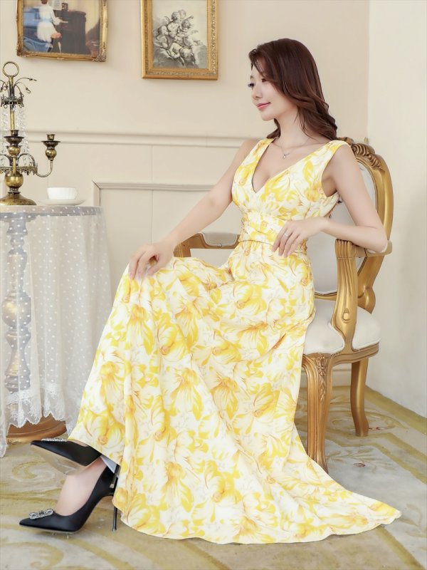 画像19: XS-Lサイズあり【ERUKEI エルケイ】ワンピース/ 花柄/ フラワープリント/ Vネック/ ノースリーブ/ ハイウエスト/ Aライン/ マキシ丈/ ロングドレス/ キャバドレスlong[OF2]