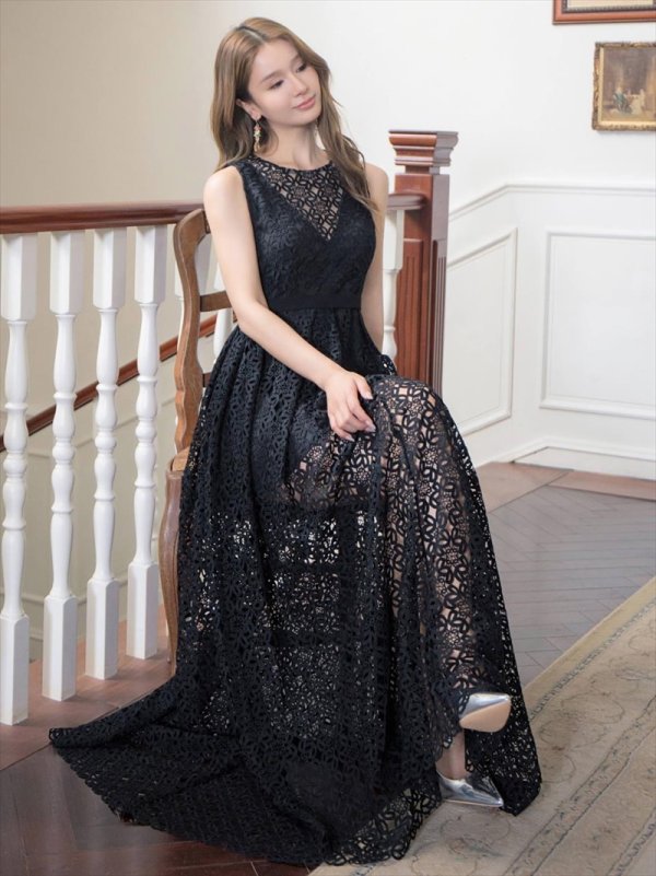 画像5: XS-Lサイズあり【SETTAN/セッタン】総レース/ ノースリーブ/ Aライン/ ロングドレス/ キャバドレスlong[OF2]