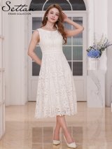 XS-Lサイズあり【SETTAN/セッタン】フラワーレース/ 総レース/ ノースリーブ/ ハイウエスト/ Aライン/ フレア/ ワンピース/ ミディアムドレス/ キャバドレス[OF2]