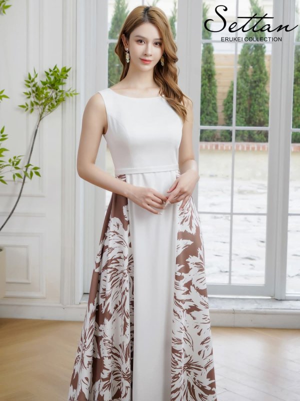 ホワイトxブラウン　モデル：Aoli　身長：162cm　着用サイズ：7号(Sサイズ)