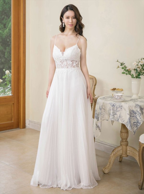 画像27: XS-Lサイズあり【SETTAN/セッタン】ワンカラー/ キャミソール/ 刺繍/ シアー/ ラメ/ プリーツ/ Aライン/ ロングドレス / キャバドレス long[OF2]