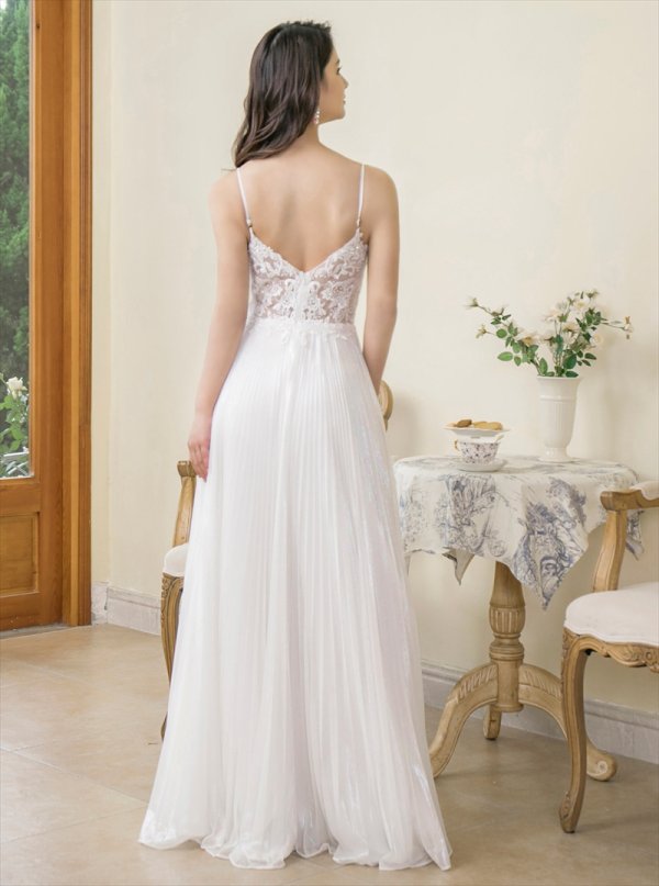 画像28: XS-Lサイズあり【SETTAN/セッタン】ワンカラー/ キャミソール/ 刺繍/ シアー/ ラメ/ プリーツ/ Aライン/ ロングドレス / キャバドレス long[OF2]