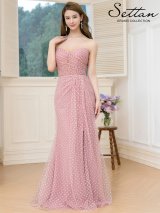 XS-Lサイズあり【SETTAN/セッタン】チュールレース/ ベアトップ/ スピンドル/ ハートドット/ スリット/ ワンピース/ ロングドレス / キャバドレス long[OF2]