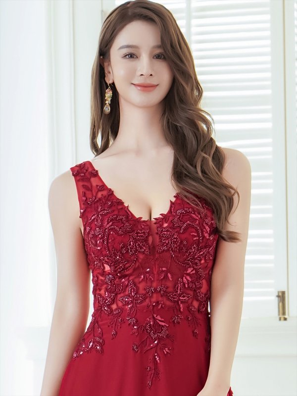 画像4: XS-Lサイズあり【SETTAN/セッタン】スパンコール/ ビーズ刺繍/ シアー/ ノースリーブ/ フレア/ Aライン/ ロングドレス / キャバドレス long[OF2]