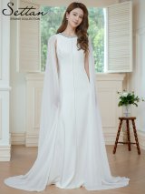 XS-Lサイズあり【SETTAN/セッタン】マント風ロングスリーブ/ シフォン/ ビジュー/ ノースリーブ/ シンプル/ Aライン/ ロングドレス / キャバドレス long[OF2]