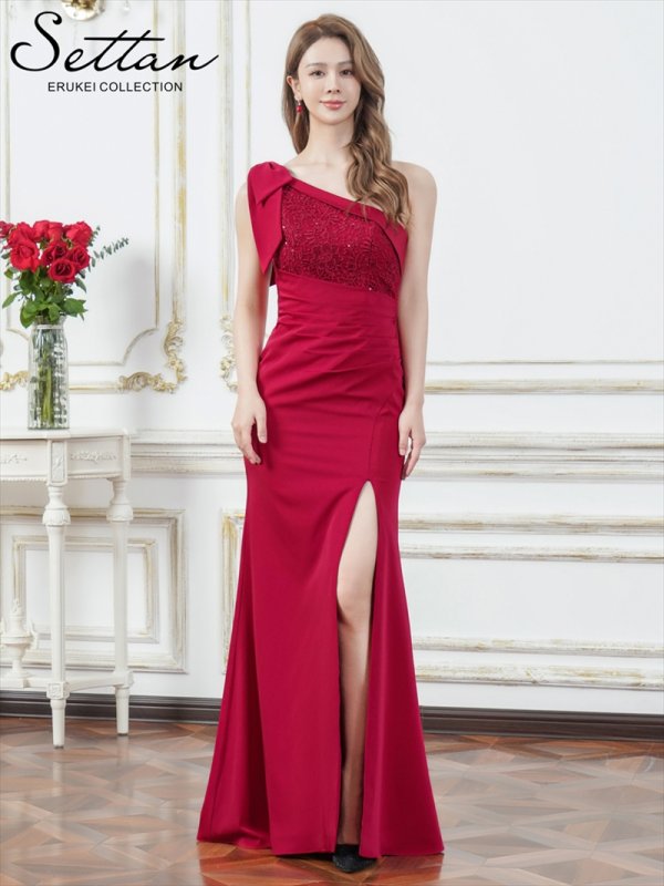 ワインレッド　モデル：Aoli　身長：162cm　着用サイズ：7号(Sサイズ)