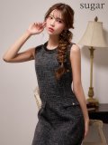 XS-Lサイズあり【GINZA COUTURE/銀座クチュール】ツイード/ ノースリーブ/ ビジューボタン/ ネックチェーン/ Aライン/ フレア/ ミニドレス/ キャバドレス[OF2]