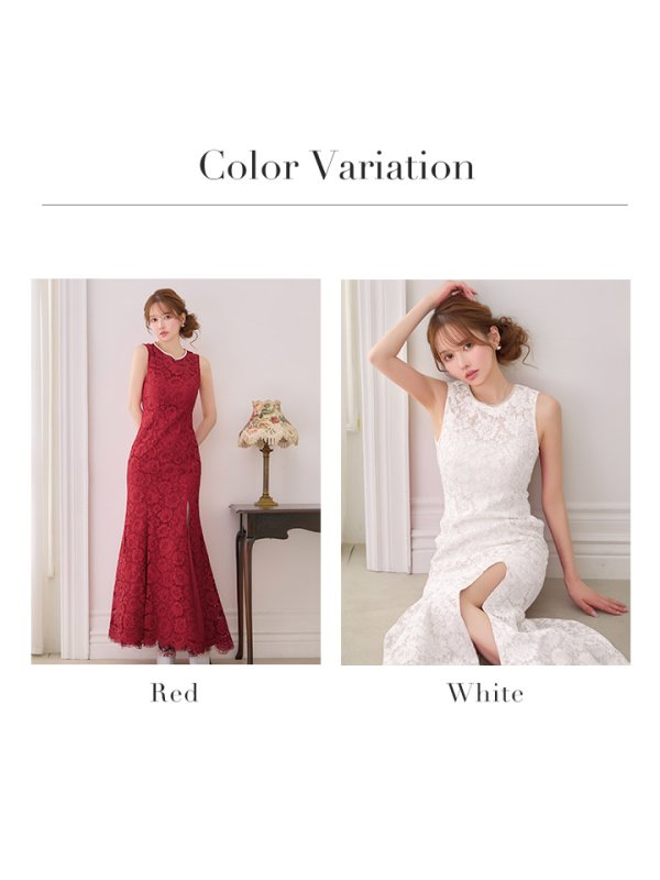 画像13: XS-Lサイズあり【ERUKEI エルケイ】マーメイド/ フラワーレース/ スリット/ ノースリーブ/ ワンピース/ ロングドレス/ キャバドレス long[OF2]