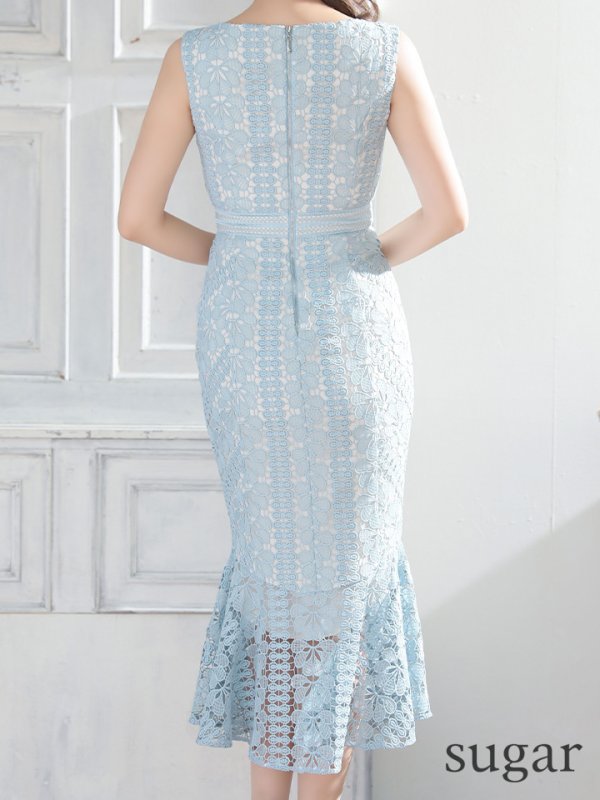 画像4: 【ERUKEI エルケイ】マーメイド/ ミディアム/ ワンピース/ ミモレ丈/ ケミカルレース/ ノースリーブ/ タイト/ キャバドレス[OF2]