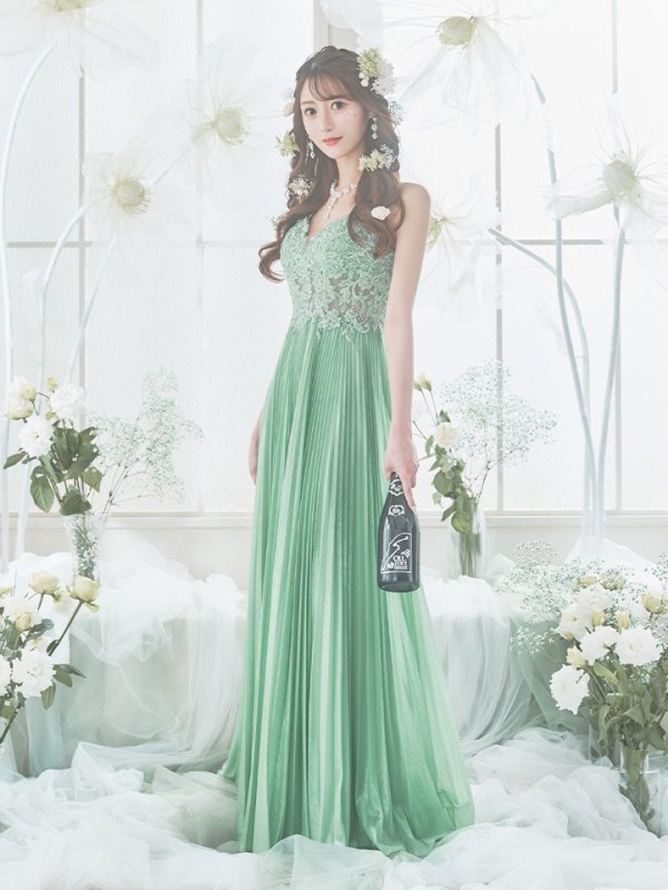 画像14: XS-Lサイズあり【SETTAN/セッタン】ワンカラー/ キャミソール/ 刺繍/ シアー/ ラメ/ プリーツ/ Aライン/ ロングドレス / キャバドレス long[OF2]