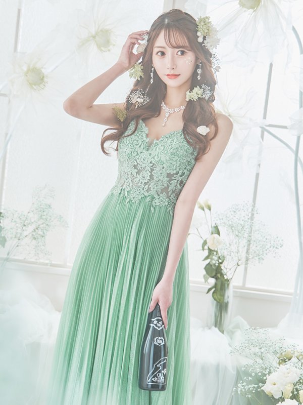 画像11: XS-Lサイズあり【SETTAN/セッタン】ワンカラー/ キャミソール/ 刺繍/ シアー/ ラメ/ プリーツ/ Aライン/ ロングドレス / キャバドレス long[OF2]