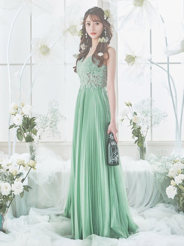 画像22: XS-Lサイズあり【SETTAN/セッタン】ワンカラー/ キャミソール/ 刺繍/ シアー/ ラメ/ プリーツ/ Aライン/ ロングドレス / キャバドレス long[OF2]