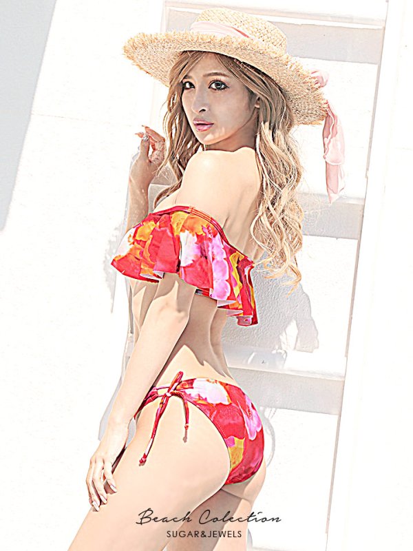 画像2: SALE！【ビキニ】【水着】リゾートフラワーオフショルビキニ　[YMT]