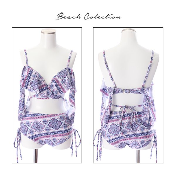 画像7: 【即日発送】SALE！【ビキニ】【水着】フリルオフショルダースカーフ柄ビキニ[YMT]