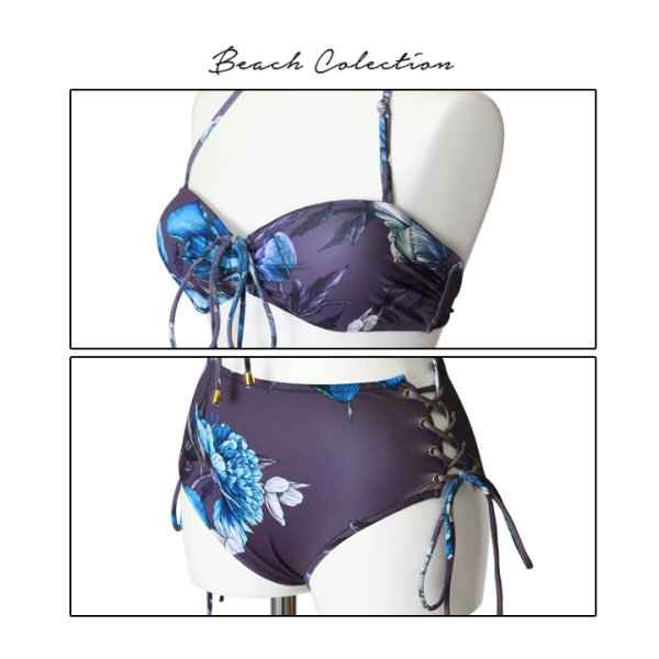 画像10: 【即日発送】【水着セール】【ビキニ】【水着】バンドゥハイウエストモーヴパープルフラワービキニ[YMT]