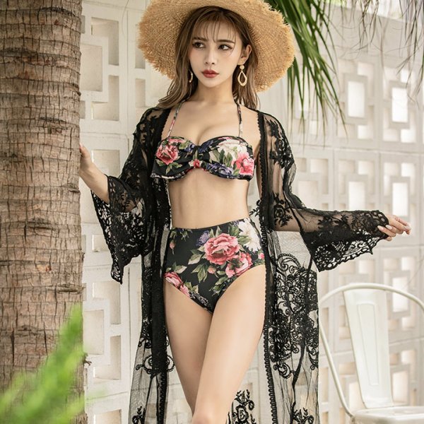 画像3: 【即日発送】【水着セール】【ビキニ】【水着】フラワーホルターハイウエストビキニ[YMT]