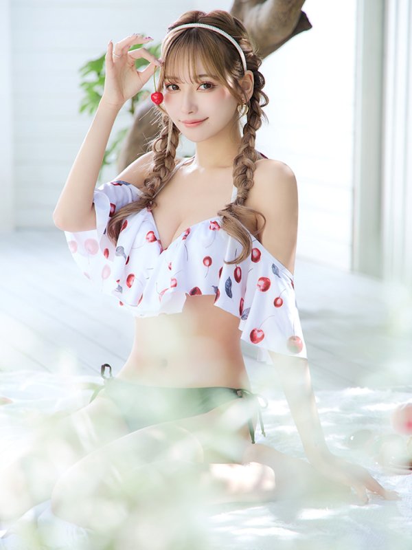 画像2: 【ビキニ】【水着】フリルショルダーさくらんぼビキニ[YMT]