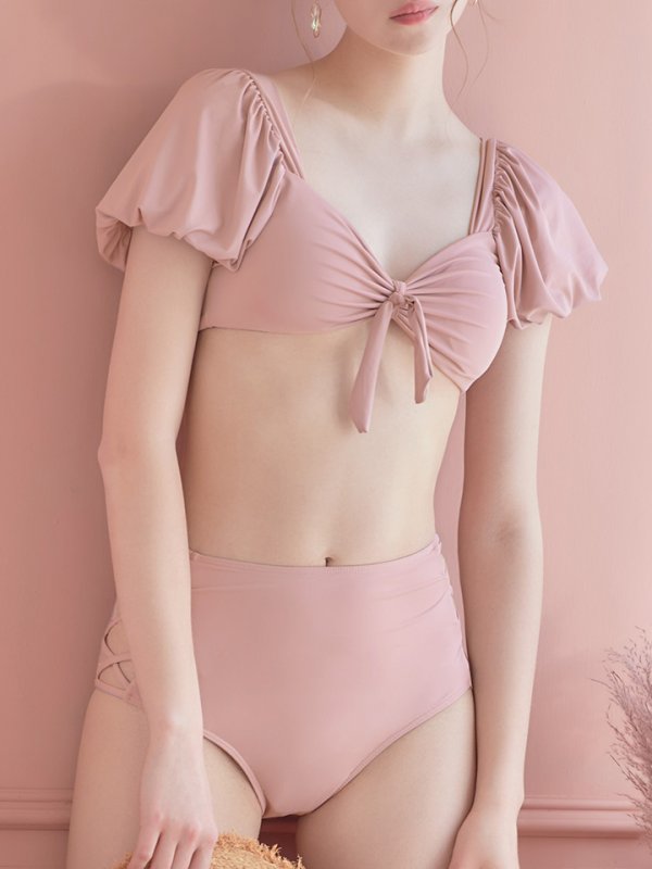 画像5: 【即日発送】【ビキニ】【水着】袖ありギャザーハイウエストビキニ[YMT]