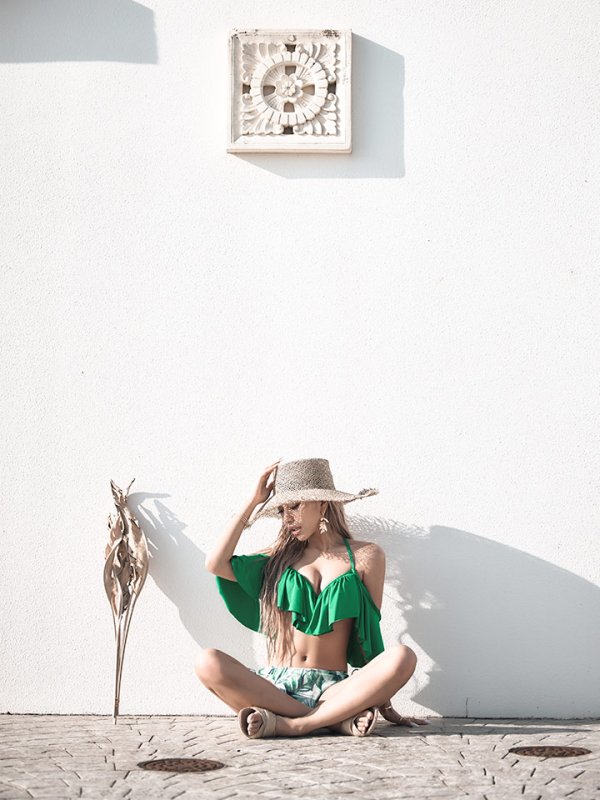 画像9: 【即日発送】SALE！【ビキニ】【水着】フリルショルダーリーフ柄ビキニ[YMT]