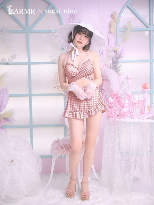 画像2: 【ビキニ】【水着】スカート付き2way ギンガムチェック柄 クロスビキニ 3点セット【予約/6月下旬発送予定】[YMT](MG-SN003)