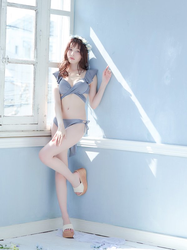 画像29: 【即日発送】【ビキニ】【水着】ショルダーフリルクロスビキニ/無地/シンプル[YMT]