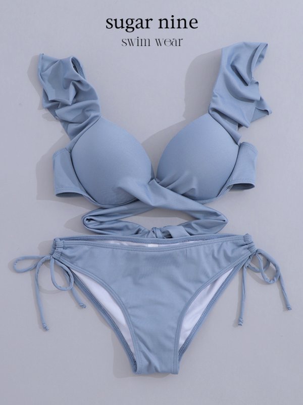 画像31: 【即日発送】【ビキニ】【水着】ショルダーフリルクロスビキニ/無地/シンプル[YMT]