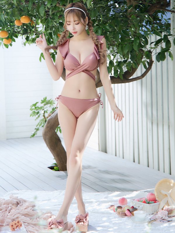 画像41: 【即日発送】【ビキニ】【水着】ショルダーフリルクロスビキニ/無地/シンプル[YMT]