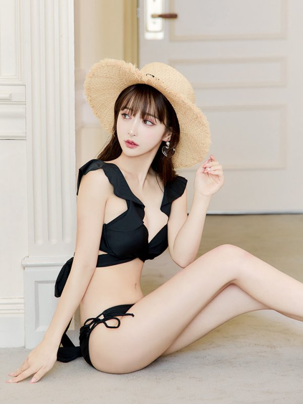 画像17: 【即日発送】【ビキニ】【水着】ショルダーフリルクロスビキニ/無地/シンプル[YMT]