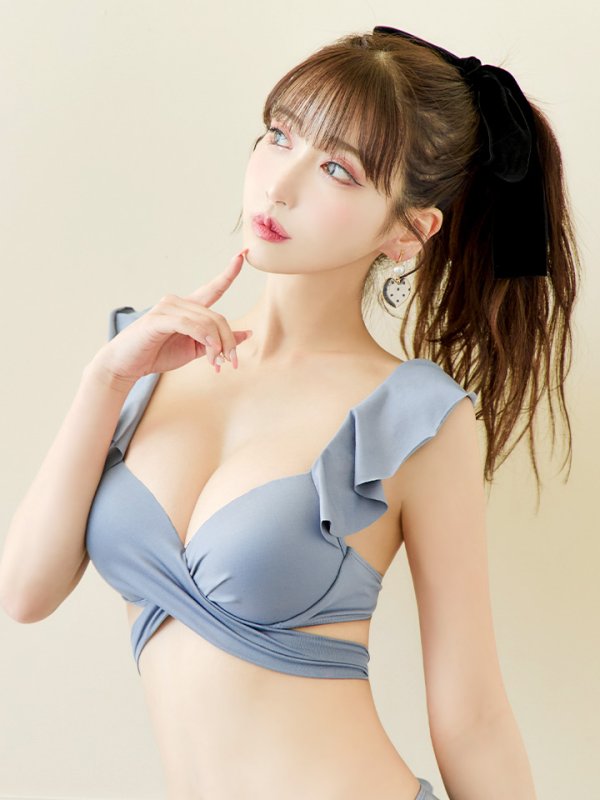 画像10: 【即日発送】【ビキニ】【水着】ショルダーフリルクロスビキニ/無地/シンプル[YMT]