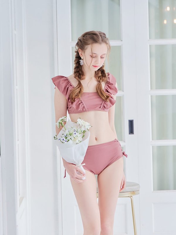 画像9: 【即日発送】【水着セール】【ビキニ】【水着】フリルショルダービキニ/ハイウエスト/無地/シンプル[YMT]