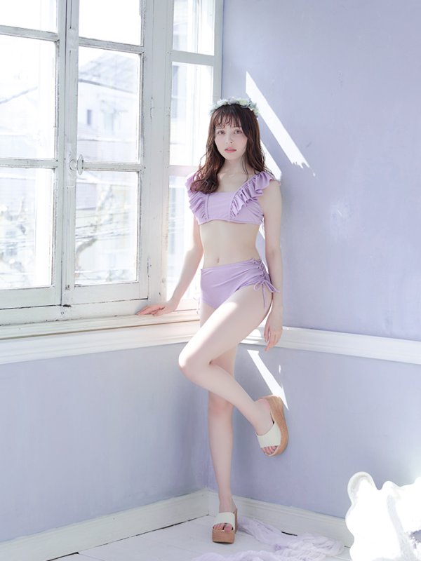 画像9: 【即日発送】【水着セール】【ビキニ】【水着】フリルショルダービキニ/ハイウエスト/無地/シンプル[YMT]