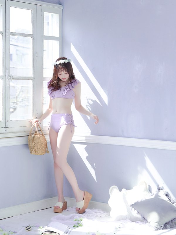 画像8: 【即日発送】【水着セール】【ビキニ】【水着】フリルショルダービキニ/ハイウエスト/無地/シンプル[YMT]