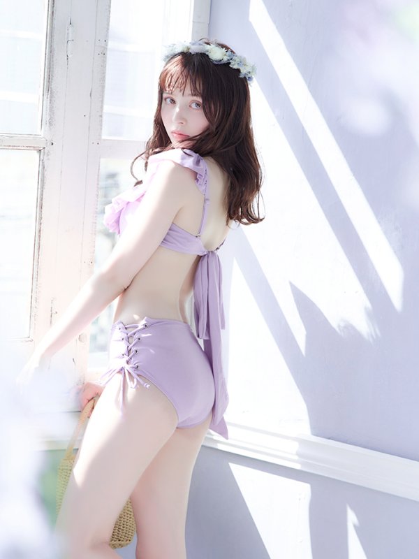 画像12: 【即日発送】【水着セール】【ビキニ】【水着】フリルショルダービキニ/ハイウエスト/無地/シンプル[YMT]