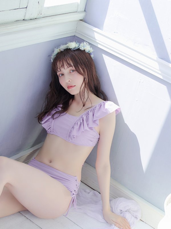 画像7: 【即日発送】【水着セール】【ビキニ】【水着】フリルショルダービキニ/ハイウエスト/無地/シンプル[YMT]