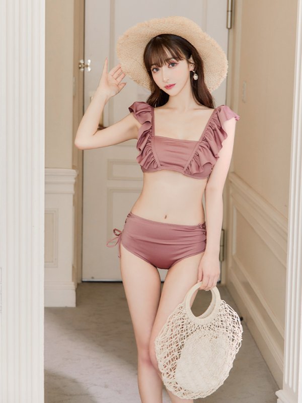 画像23: 【即日発送】【水着セール】【ビキニ】【水着】フリルショルダービキニ/ハイウエスト/無地/シンプル[YMT]
