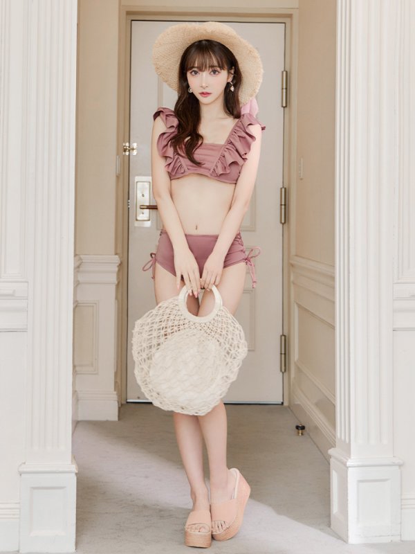 画像17: 【即日発送】【水着セール】【ビキニ】【水着】フリルショルダービキニ/ハイウエスト/無地/シンプル[YMT]