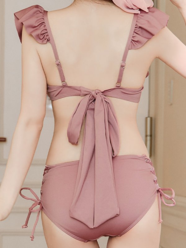 画像35: 【即日発送】【水着セール】【ビキニ】【水着】フリルショルダービキニ/ハイウエスト/無地/シンプル[YMT]