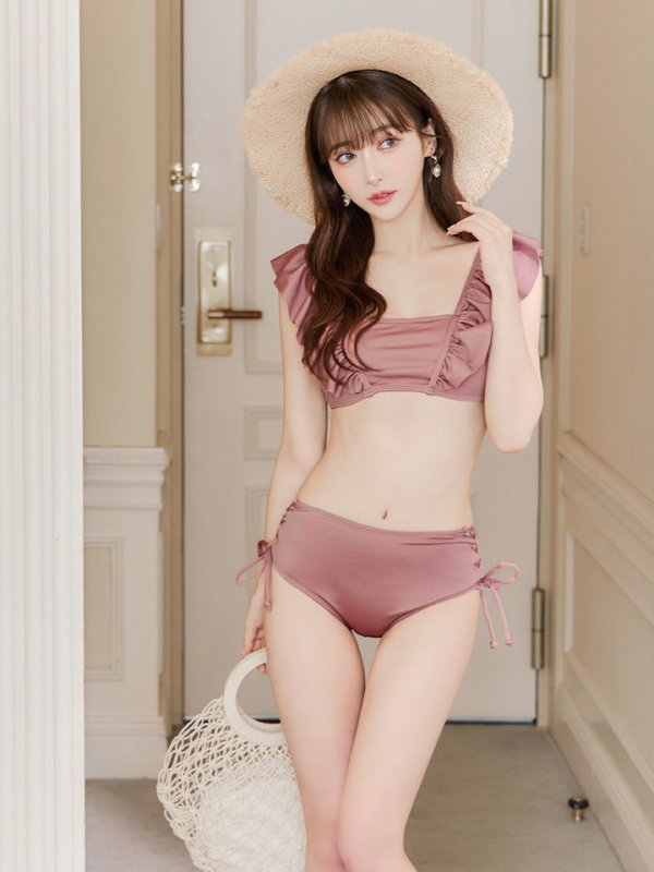 画像20: 【即日発送】【水着セール】【ビキニ】【水着】フリルショルダービキニ/ハイウエスト/無地/シンプル[YMT]