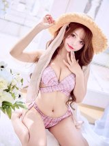 【即日発送】【ビキニ】【水着】ツイードプリント バッククロスリボン クロスビキニ 2点セット[YMT]
