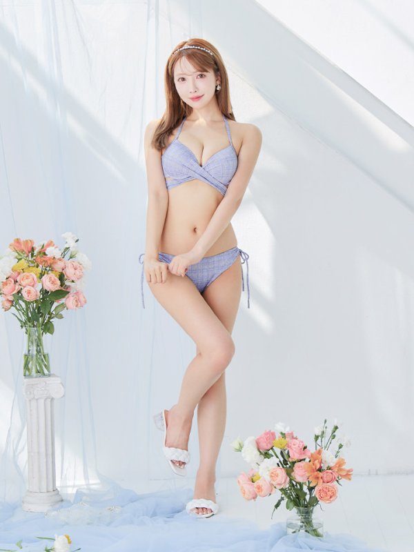 画像14: 【即日発送】【ビキニ】【水着】ツイードプリント バッククロスリボン クロスビキニ 2点セット [YMT]