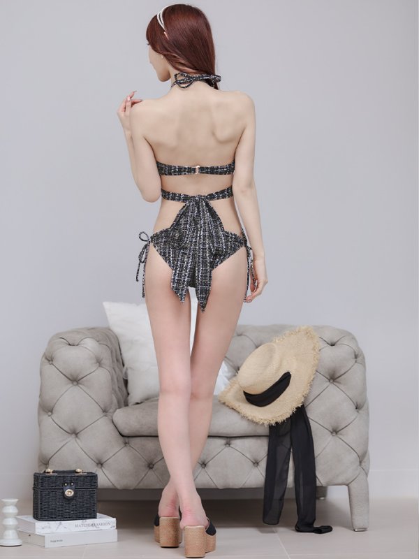 画像19: 【即日発送】【ビキニ】【水着】ツイードプリント バッククロスリボン クロスビキニ 2点セット[YMT]