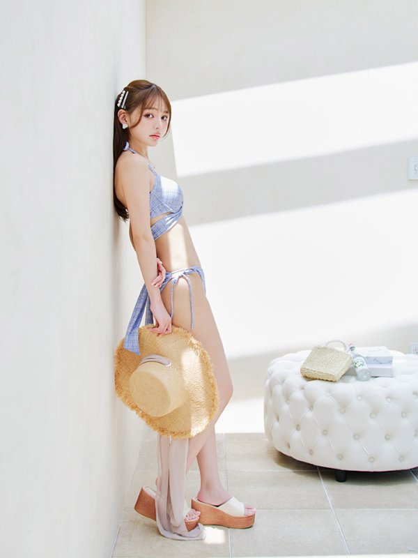 画像17: 【即日発送】【ビキニ】【水着】ツイードプリント バッククロスリボン クロスビキニ 2点セット[YMT]