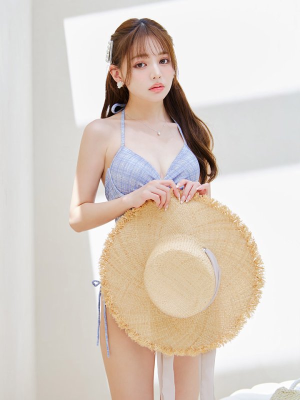 画像15: 【即日発送】【ビキニ】【水着】ツイードプリント バッククロスリボン クロスビキニ 2点セット[YMT]