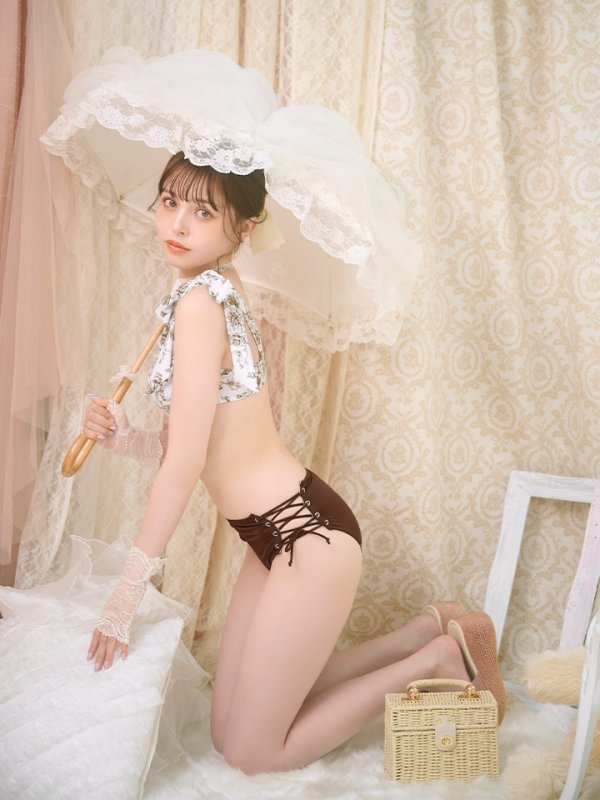 画像3: 【即日発送】【ビキニ】【水着】トワルドジュイ柄 / ショルダーリボンビキニ[YMT]