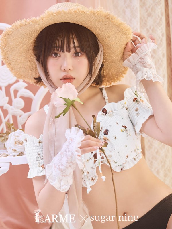 画像3: 【即日発送】【ビキニ】【水着】オフショルビキニ /花柄/シャーリング/ニット/2点セット[YMT]